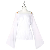 Renaissance Pirate Halloween & Mittelalter Weisse Bluse mit Hose Cosplay Kostuem Damen