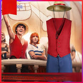 Luffy One Piece Outfit-Set Cosplay Kostuem Damen Rot