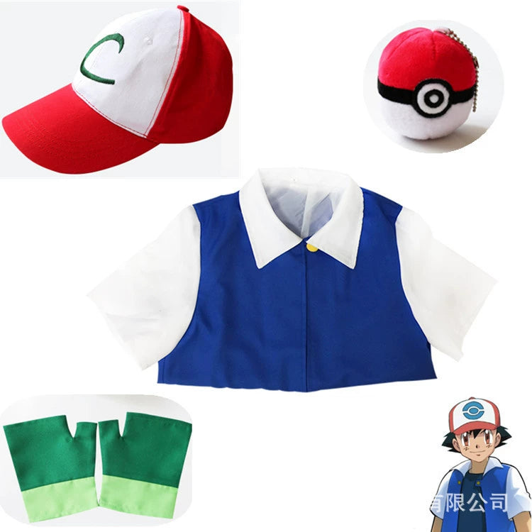 Ash Ketchum Pokémon Blaue Jacke Set Cosplay Kostuem Damen