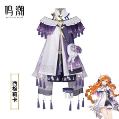 Wuthering Waves Auffälliges Kleid Cosplay Kostuem Damen Lila Weiß