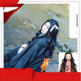Nezuko Kamado Demon Slayer Kimono-Komplettset Cosplay Kostuem Damen Rosa Schwarz