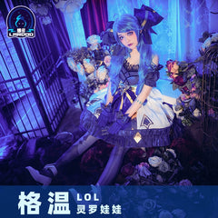 Gwen League of Legends Lolita-Kleid Cosplay Kostuem Damen Blau