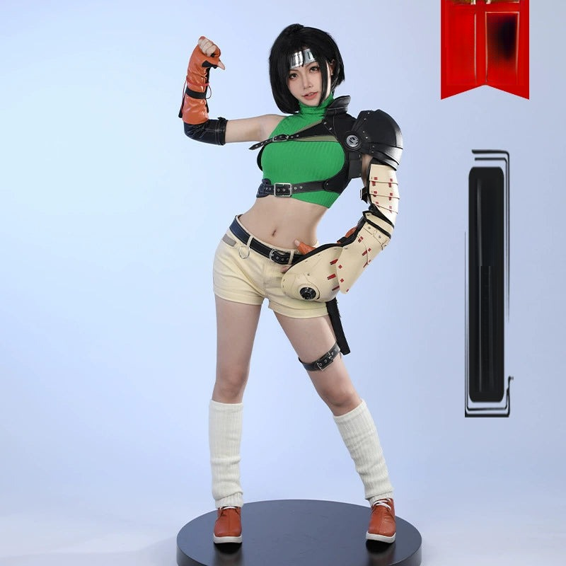 Yuffie Final Fantasy VII Anzug Cosplay Kostuem Damen Gruen Beige