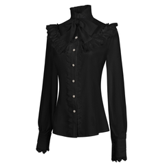 Viktorianische Gothic-Bluse – Stickerei mit Rüschenkragen, DAMEN