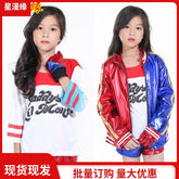 Harley Quinn Suicide Squad Bestickte Jacke Shorts Set Cosplay Kostuem Damen