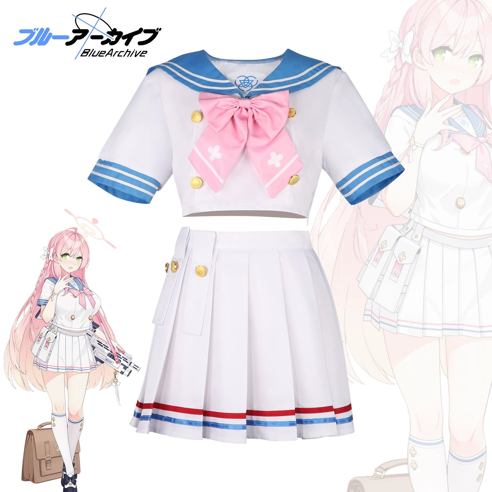 Hanako Blue Archive Matrosen-Uniform Cosplay Kostuem Damen Weiß Blau