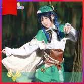 Venti Genshin Impact Bard-Outfit Cosplay Kostuem Damen Grün