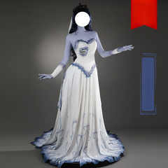 Emily Corpse Bride Brautkleid Cosplay Kostuem Damen Blau Weiss