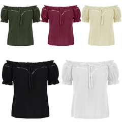 Schulterfreie Renaissance-Bluse SALE – Sommer Puffärmel-Top, DAMEN