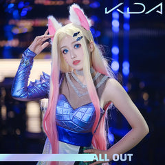 Ahri KDA League of Legends Buehnen-Kleid Cosplay Kostuem Damen Blau