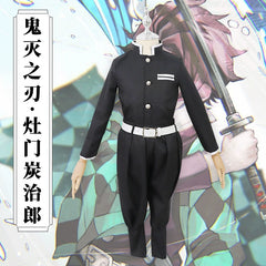 Tanjiro Kamado Demon Slayer Komplett-Set Cosplay Kostuem Damen Schwarz Grün