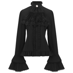 Französische Bluse – Lolita-Stehkragen mit Volants, DAMEN