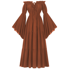 Leinenkleid Schulterfrei – Blätterärmel Mittelalter, DAMEN