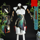 D.Va Overwatch Schwarz-Tuerkises Qipao-Set Cosplay Kostuem Damen