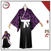Kokushibo Demon Slayer Kimono-Set Cosplay Kostuem Damen Lila Schwarz