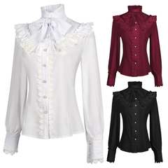 Viktorianische Gothic-Bluse – Stickerei mit Rüschenkragen, DAMEN