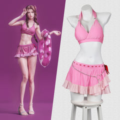 Game FF7 Final Fantasy 7: Rebirth Aerith Gainsborough Cosplay Kostüm Rosa Badeanzug Weiblich
