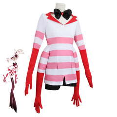 Hazbin Hotel Angel Dust Cosplay Kostüm voll rot-weiß gestreiftes Kleid