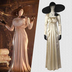 Resident Evil 8 Alcina Dimitrescu Cosplay Kleid Hut Halskette volles Set