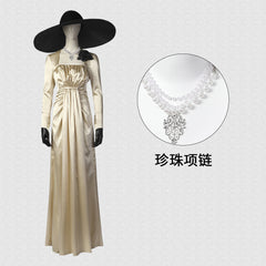 Resident Evil 8 Alcina Dimitrescu Cosplay Kleid Hut Halskette volles Set