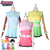 Blossom Bubbles Buttercup Powerpuff Girls Drei-Farben Kleid Set Cosplay Kostuem Damen