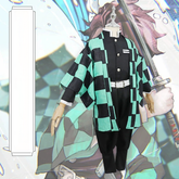 Tanjiro Kamado Demon Slayer Komplett-Set Cosplay Kostuem Damen Schwarz Grün