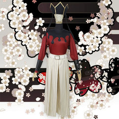 Doma Demon Slayer Kimono-Set Cosplay Kostuem Damen Weiß Rot