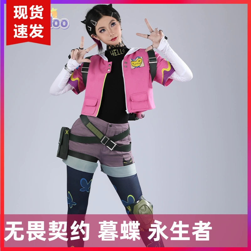Clove Valorant Streetwear-Set Cosplay Kostuem Damen Rosa