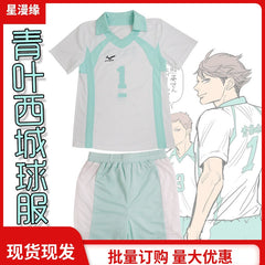 Oikawa Tooru Haikyuu Volleyball-Trikot Cosplay Kostuem Damen Weiß Türkis