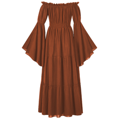 Leinenkleid Schulterfrei – Blätterärmel Mittelalter, DAMEN