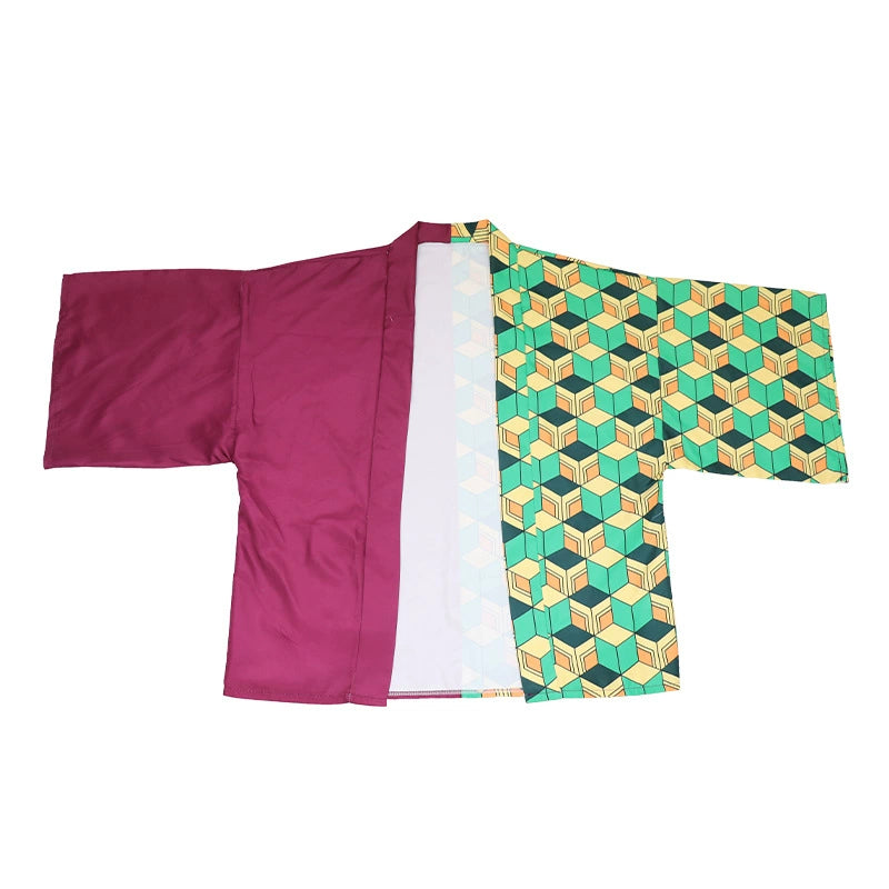 Tanjiro Kamado Demon Slayer Haori-Jacke Cosplay Kostuem Damen Schwarz Grün