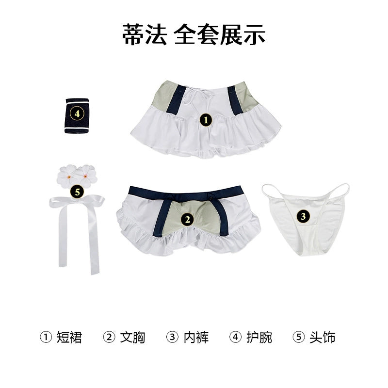 Tifa Aerith Final Fantasy VII Bikini-Set Cosplay Kostuem Damen Pink Weiss