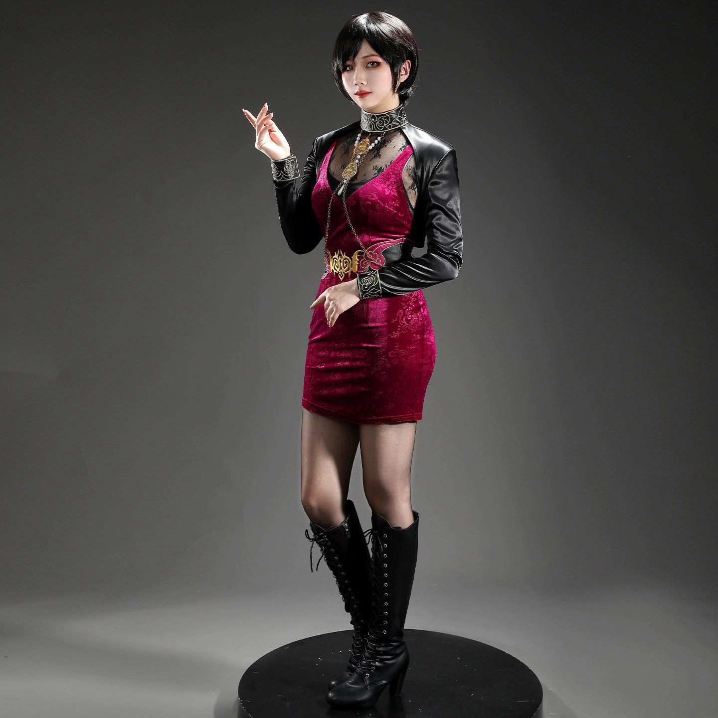 Ada Wong Resident Evil Kleid Cosplay Kostuem Damen Rot Schwarz