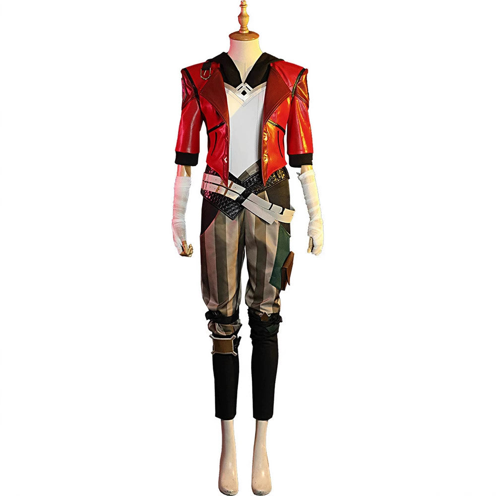 Vi League of Legends Jacke mit Hosen Cosplay Kostuem Damen Rot