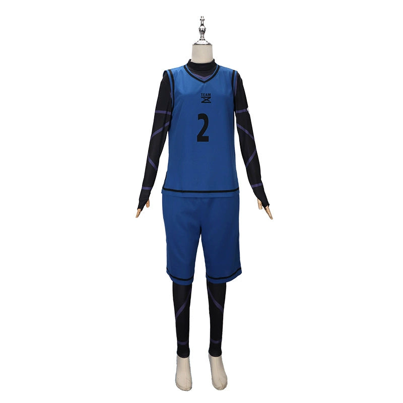 Yoichi Isagi Blue Lock Trikot-Set Cosplay Kostuem Damen Blau Rot