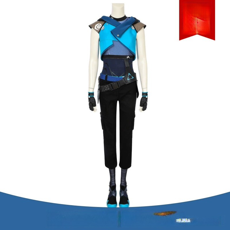 Jett Valorant Anzug Cosplay Kostuem Damen Hellblau