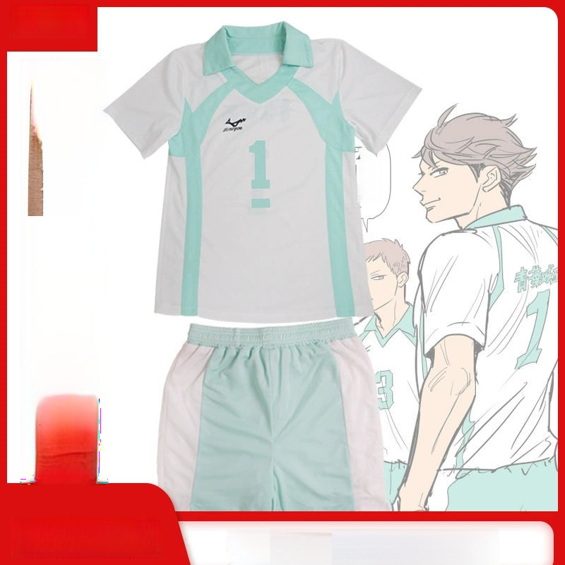 Oikawa Tooru Haikyuu Volleyball-Trikot Cosplay Kostuem Damen Weiß Türkis