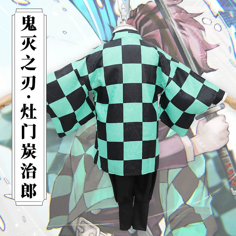 Tanjiro Kamado Demon Slayer Komplett-Set Cosplay Kostuem Damen Schwarz Grün