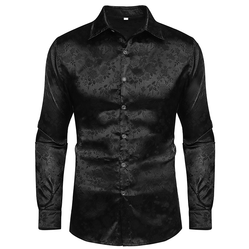 Rosen-Seidenhemd – jacquard Festhemd für Hochzeit & Theater, HERREN