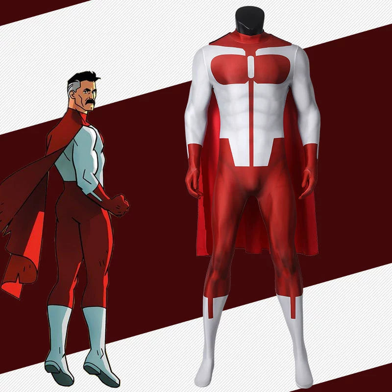 Omni-Man Invincible Heldenanzug Cosplay Kostuem Damen Rot Weiß