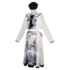 Yoiaki Kanade Project Sekai Print-Kleid Cosplay Kostuem Damen Weiß Blau