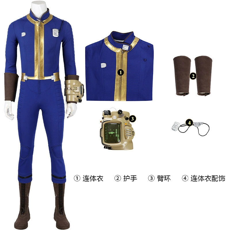 Fallout Vault 75 Jumpsuit Cosplay Kostuem Damen Blau Gelb