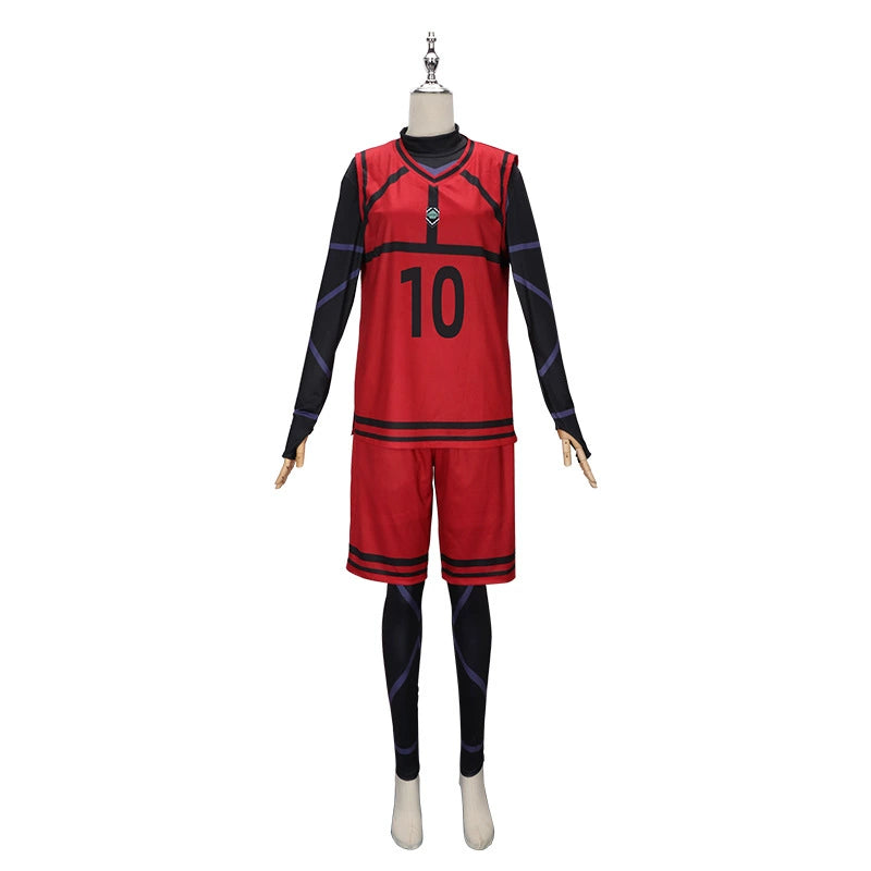 Yoichi Isagi Blue Lock Trikot-Set Cosplay Kostuem Damen Blau Rot