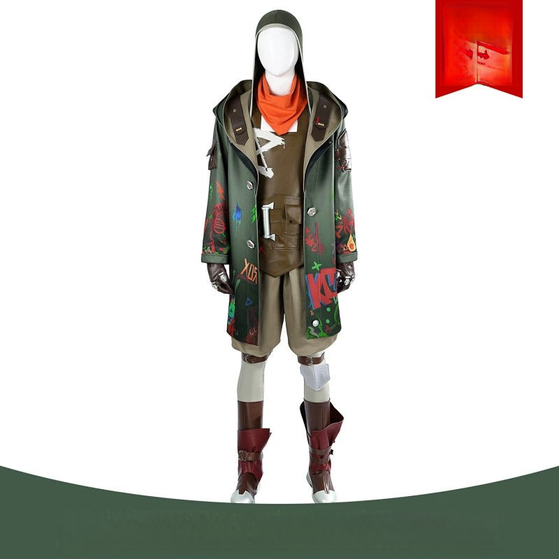 Ekko League of Legends Hoodie-Outfit Cosplay Kostuem Damen Gruen Braun