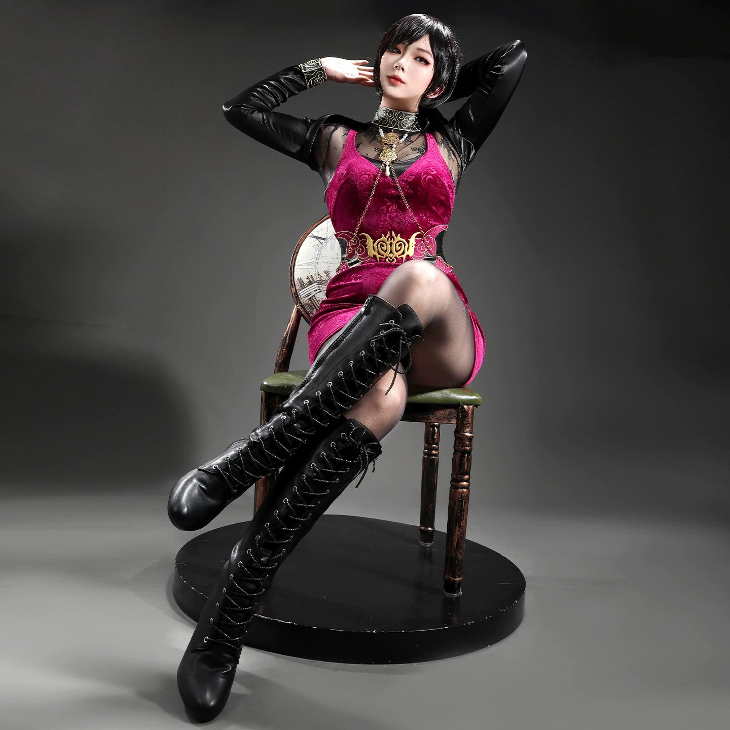 Ada Wong Resident Evil Kleid Cosplay Kostuem Damen Rot Schwarz