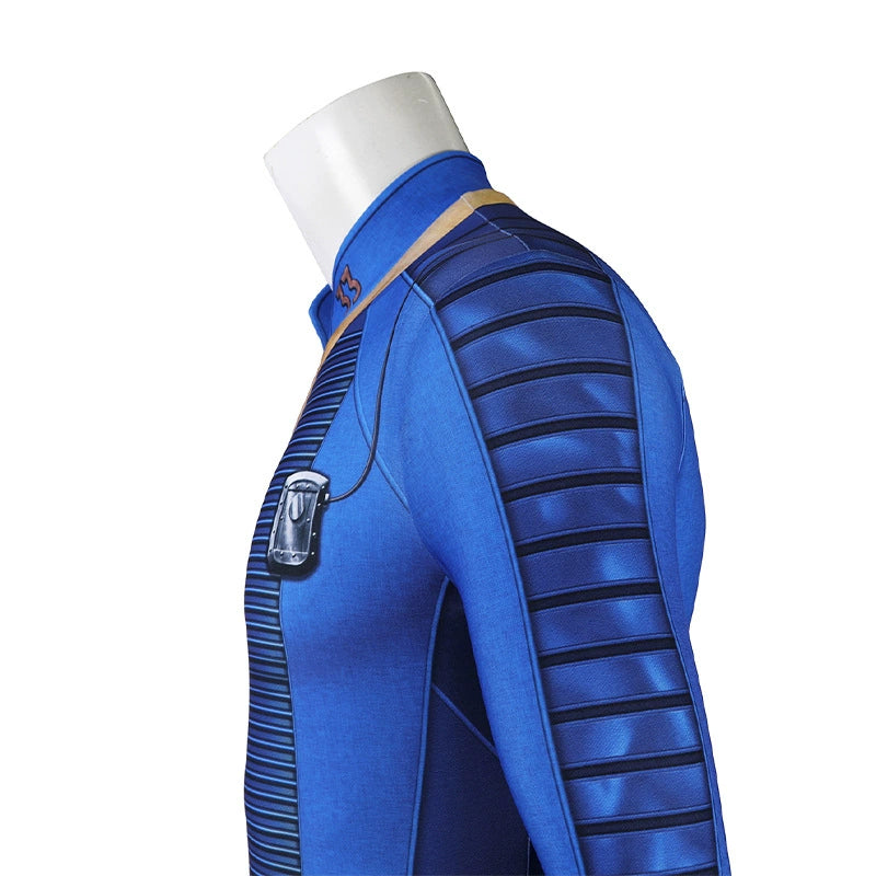 Vault Suit Fallout Jumpsuit Cosplay Kostuem Damen Blau Gelb