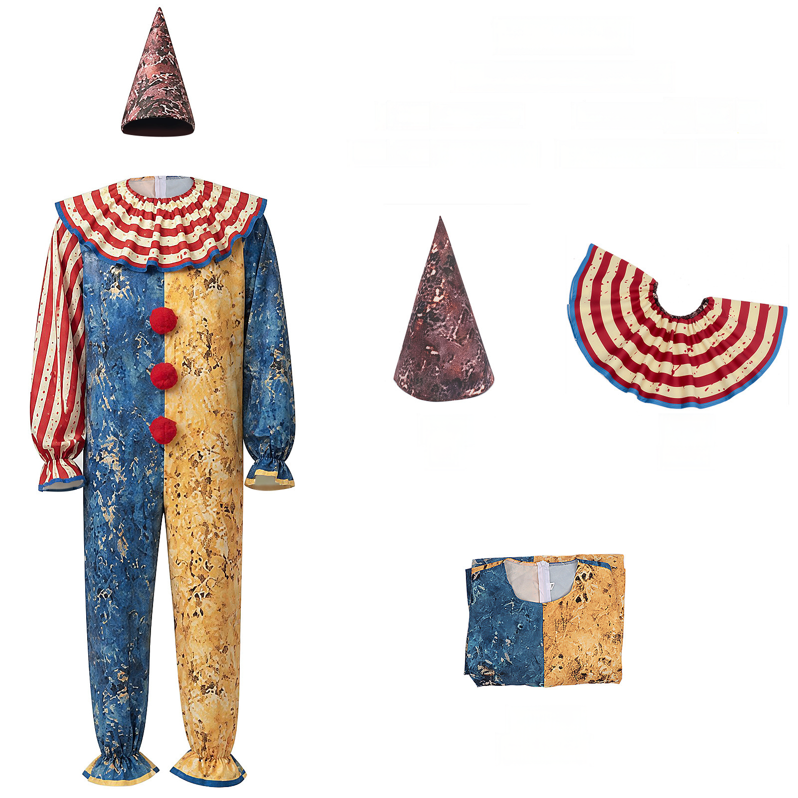 Kapuzen-Clown-Overall – Halloween-Jumpsuit für Party, UNISEX