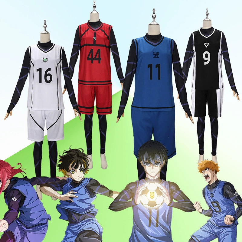 Yoichi Isagi Blue Lock Fußball-Trikot Cosplay Kostuem Damen Blau Gelb