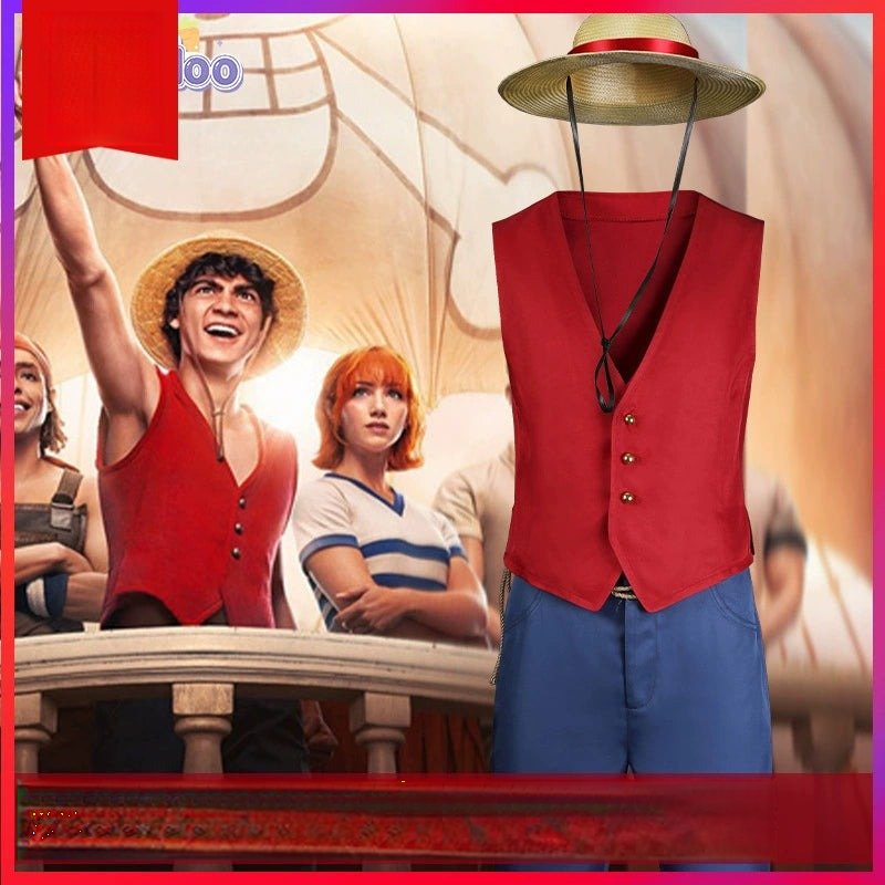 Luffy One Piece Outfit-Set Cosplay Kostuem Damen Rot