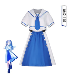Hoshino Ichika Project Sekai Schuluniform Cosplay Kostuem Damen Blau Weiß